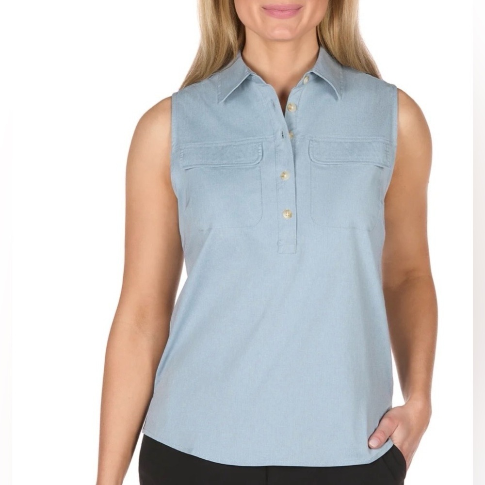 NWOT THE AMERICAN OUTDOORSMAN WOMEN'S SLEEVELESS COLLARED HALF-BUTTON SHIRT Sz M